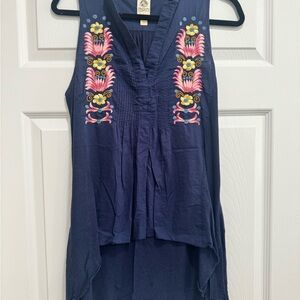Navy Embroidered Sleeveless Top